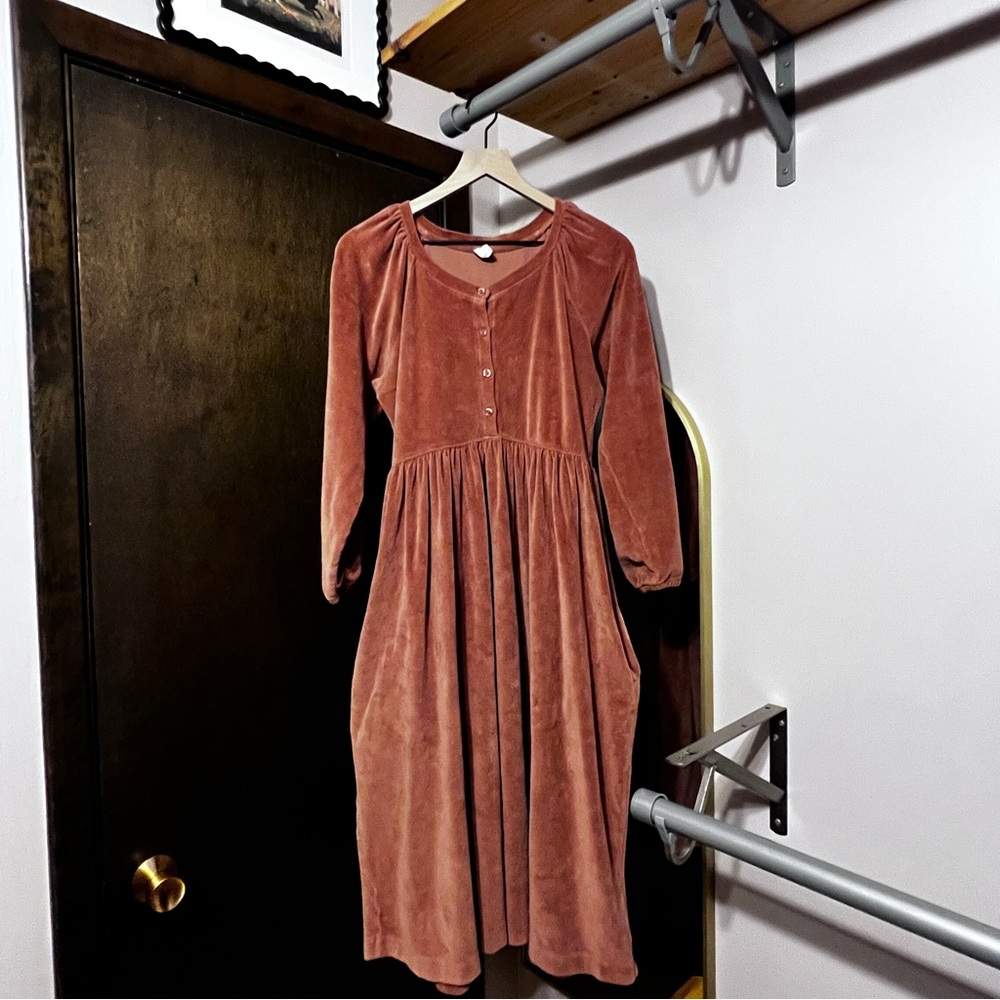 Kate Quinn Velour Gathered Button Pocket Dress M - Picture 2 of 13